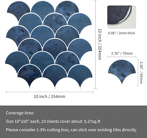 Miniatura 2 de Protector contra salpicaduras azules para despegar y pegar, diseño más grueso, apto para inquilinos, extraíble, diseño de sirena, azulejos adhesivos