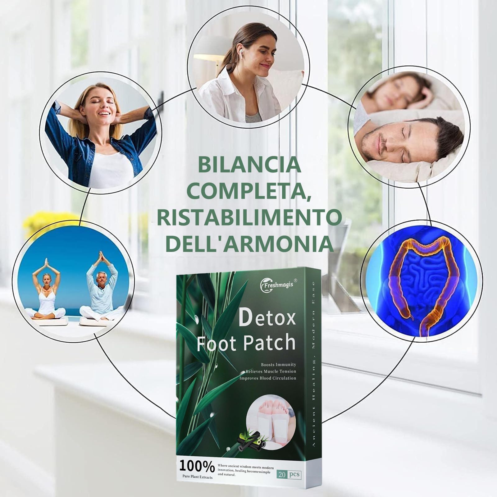 20PCS Parches Detox Pies, ultra parches detox para relajar los pies, promoviendo un mejor sueño. Baños de pies naturales para la desintoxicación