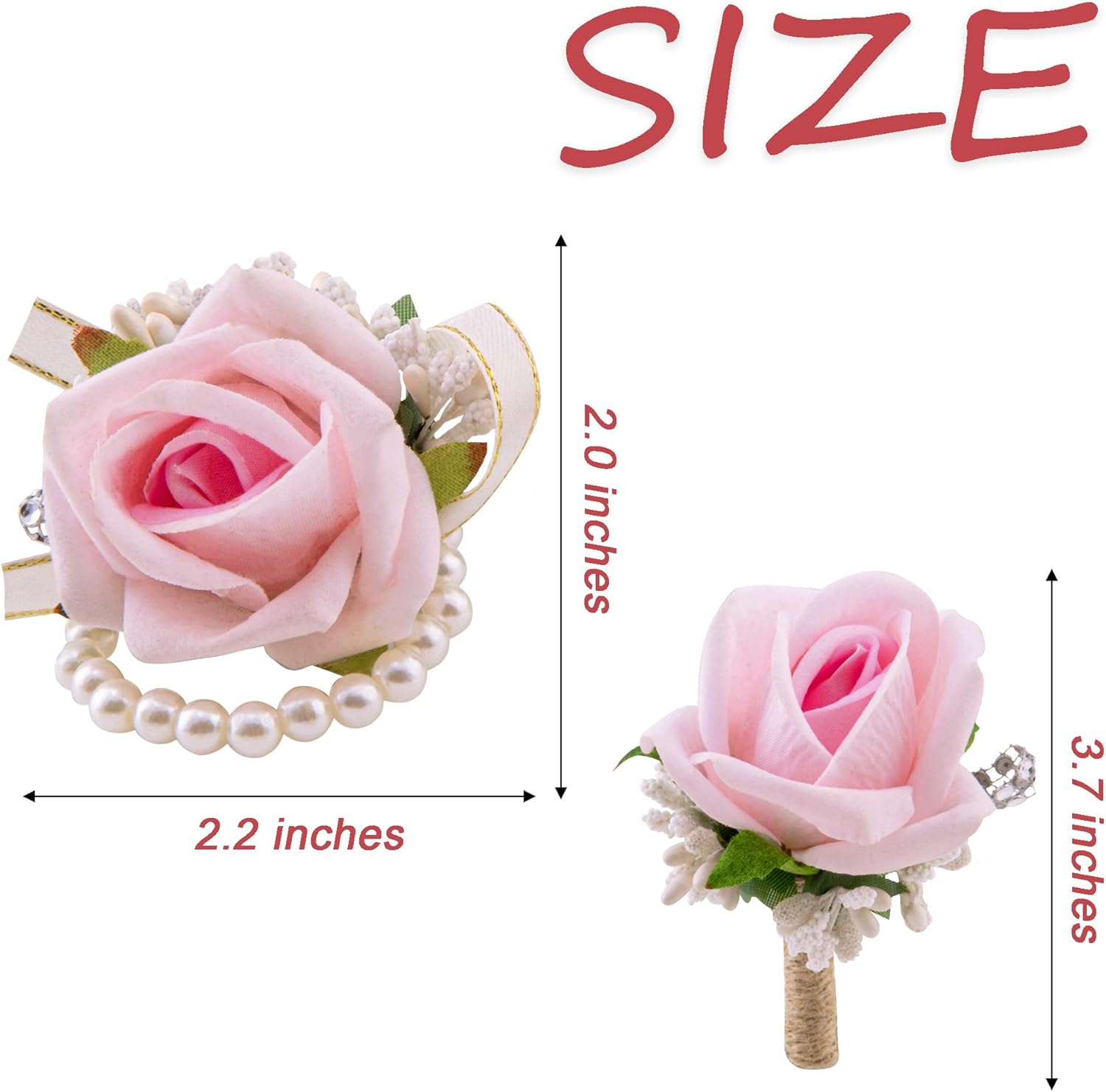 SITUMEIZI 2Pcs Pink Corsage and Boutonniere Set Corsage Wristlet for Prom Decor Boutonniere for Men Wedding Flowers Accessories Party Suit Decoration(Light Pink) - Image 2