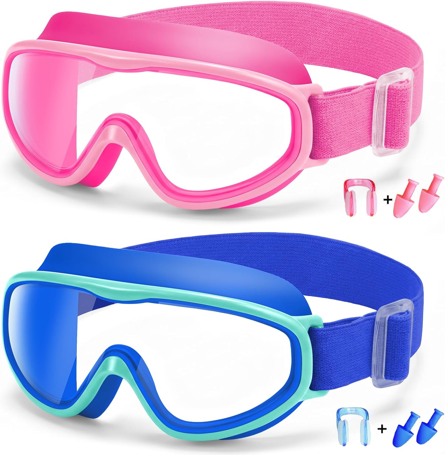 Vvinca Kids Goggles with Comfort Fabric Strap, Kids Swim Goggles Wide View Anti-Fog/UV No Leaking Swimming Goggles for 3-14