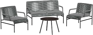 EAST OAK 4 Piece Patio Furniture Set, Outdoor Furniture with PE Wicker Rattan Chairs and Coffee Table, Modern Patio Conversation Set with Soft Pad for Garden, Backyard and Porch, Misty Grey