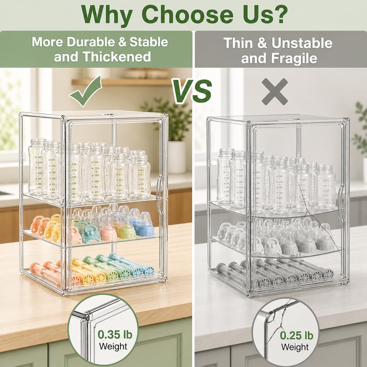 Baby Bottle Storage Organizer for Countertop, Large Clear Bottle Organizer, Baby Bottle Storage Organizer for Bottles, Nipples, Pump Parts, Cabinet, Kitchen Pantry