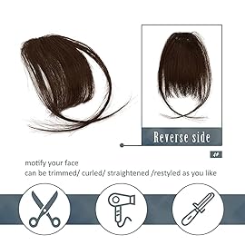 BARSDAR Real Human Hair Clip in Bangs - 100% Human Hair Clip in Bangs for Women - Brown Wispy Bangs Extensions Fringe with Temples Dyeable Real Hair Bangs Hairpieces - Dark Auburn Brown