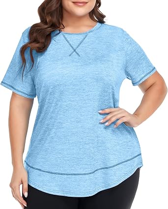 Plus Size Workout Tops for Women Short Sleeve Loose fit Shirts Summer Round Neck T-Shirt Athletic Gym Yoga Clothes