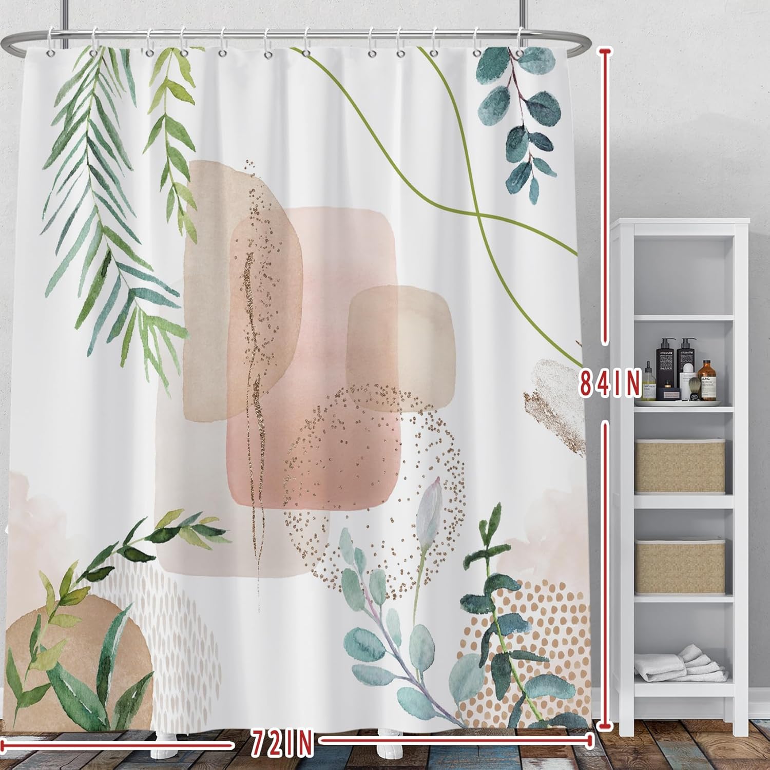 Baocicoo Minimalist Leaves Shower Curtain Modern Abstract Geometric Botanical Shower Curtain for Bathroom Family Camping Hostel Bath Accessories Polyester Shower Curtains with Hooks 72x84 Inches