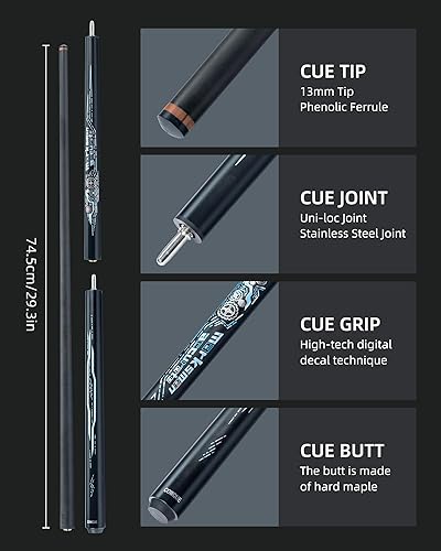 Miniatura 4 de CRICAL Serie de taco de salto y quiebre de fibra de carbono de 3 piezas, taco de salto profesional y potente con punta de 12.9mm y articulación