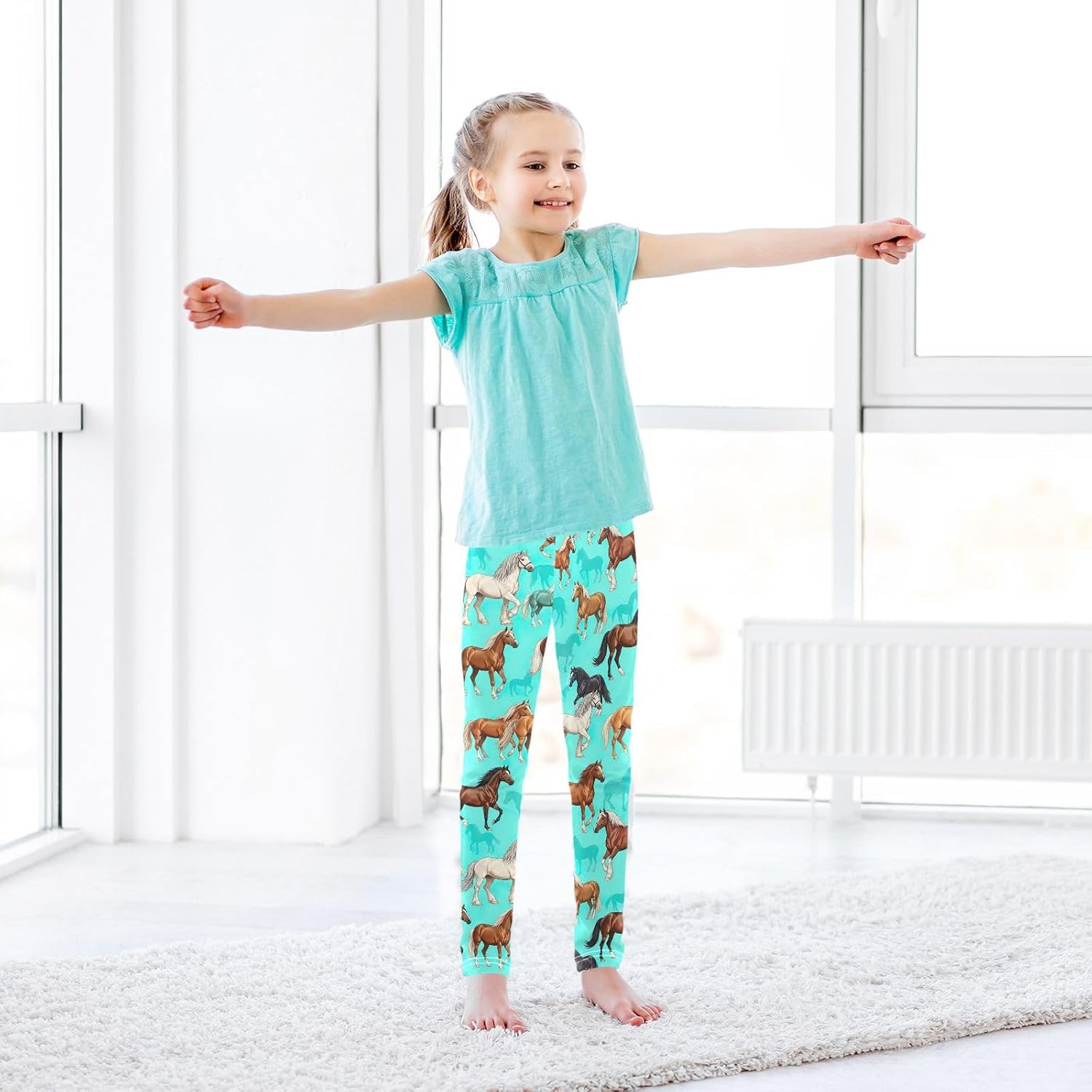 Girls Activewear Leggings Horse Turquoise