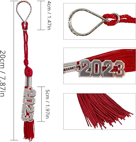 Miniatura 2 de GraduationMall Llavero de borla de graduación con dije extraíble de año de plata 2023, llavero de graduación, regalo para él y ella, rojo, 1 unidad