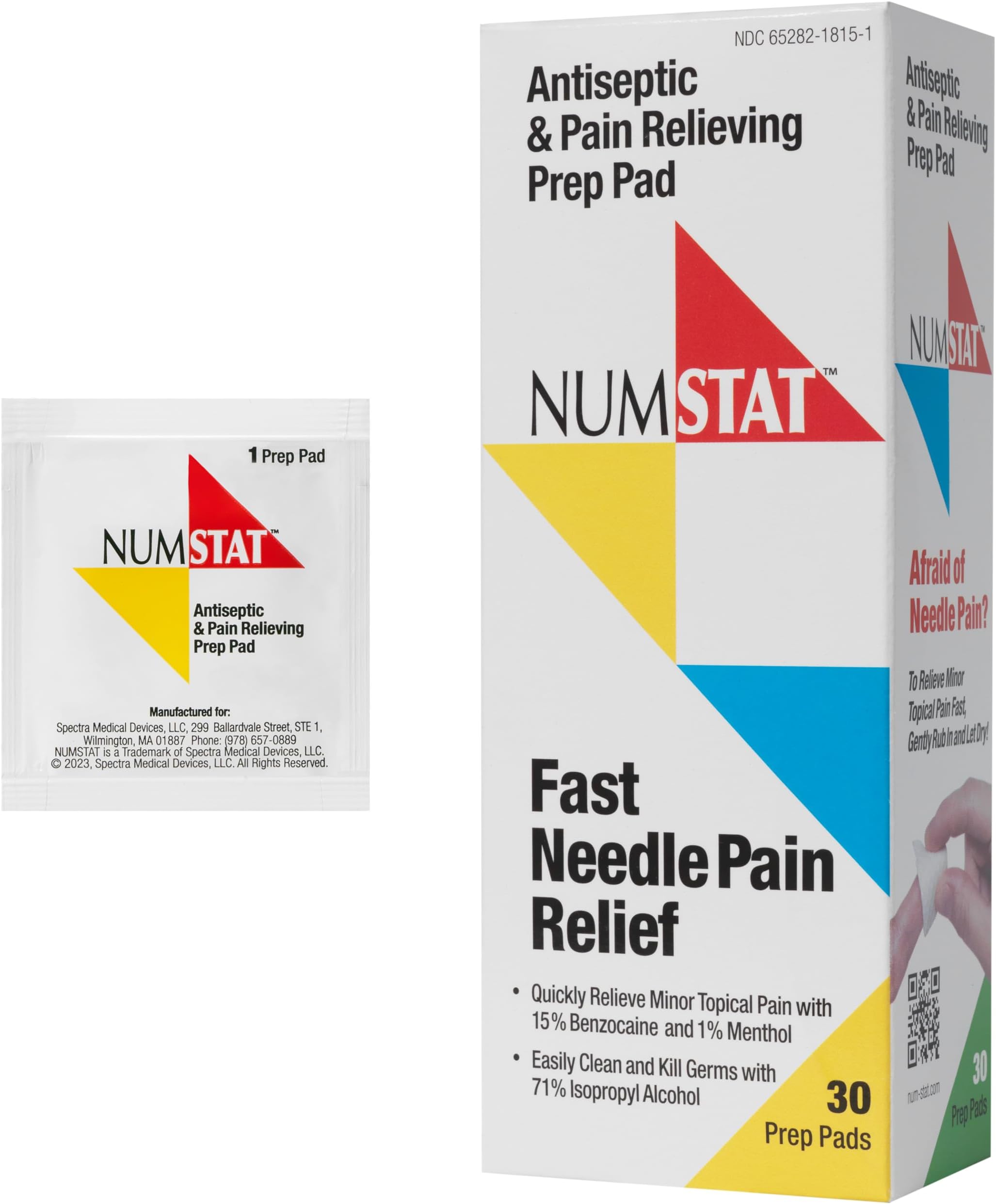 NUMSTAT Antiseptic Numbing Wipes for Needle Pain Relief, 2-In-1 Formula with Benzocaine, Isopropyl Alcohol and Menthol - 30 Prep Pads