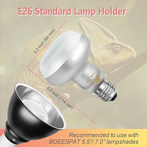 Pack of 2 Reptile Basking Light Bulbs - Incandescent 75W Simulated Sunlight UVA Heat Bulbs for Bearded Dragons, Geckos, Iguanas, Lizards, Amphibians & Small Pets(Intense Spotlight (for Desert-dwelling Reptiles),75 Watts)