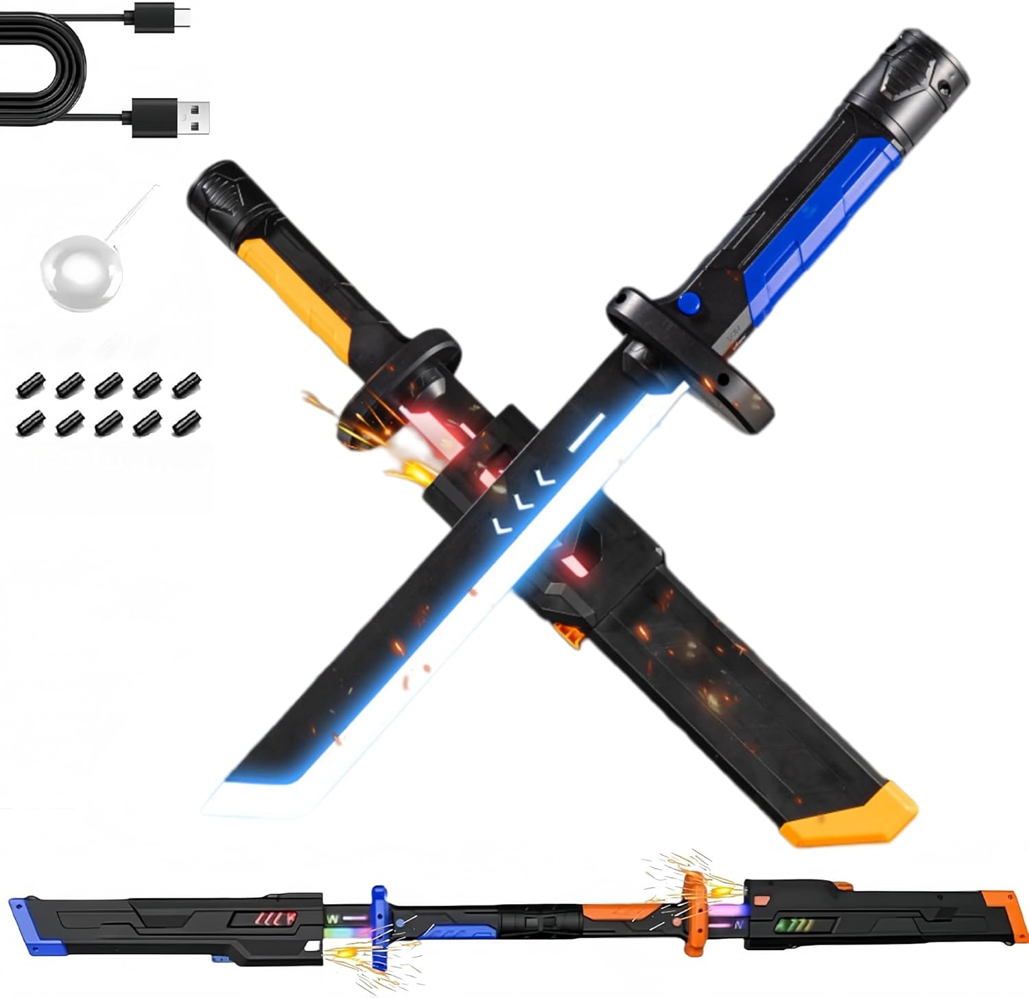 Lightsaber 31.5" Spark Sword with Mist Hit Sound, 8 Color Light Up Cyberpunk Swords Toy, for Cosplay, Dueling, Party