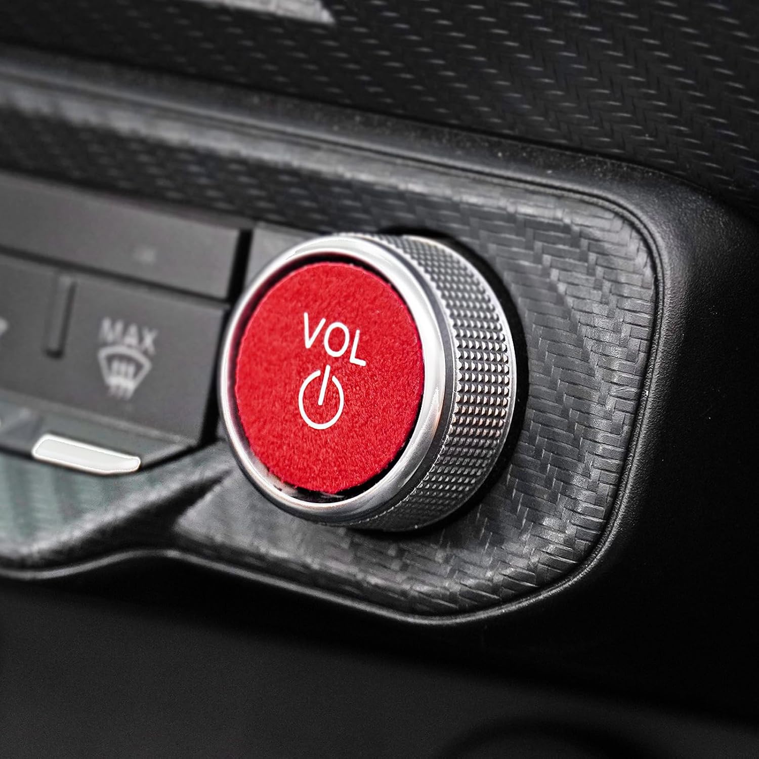 BETTERHUMZ Audio Control Knob Cover Sticker Compatible with Ford Mustang 2024 2025 for Alcantara Carbon Leather Volume Adjustment Decor Car Interior Molding Accessories (Suede Red)