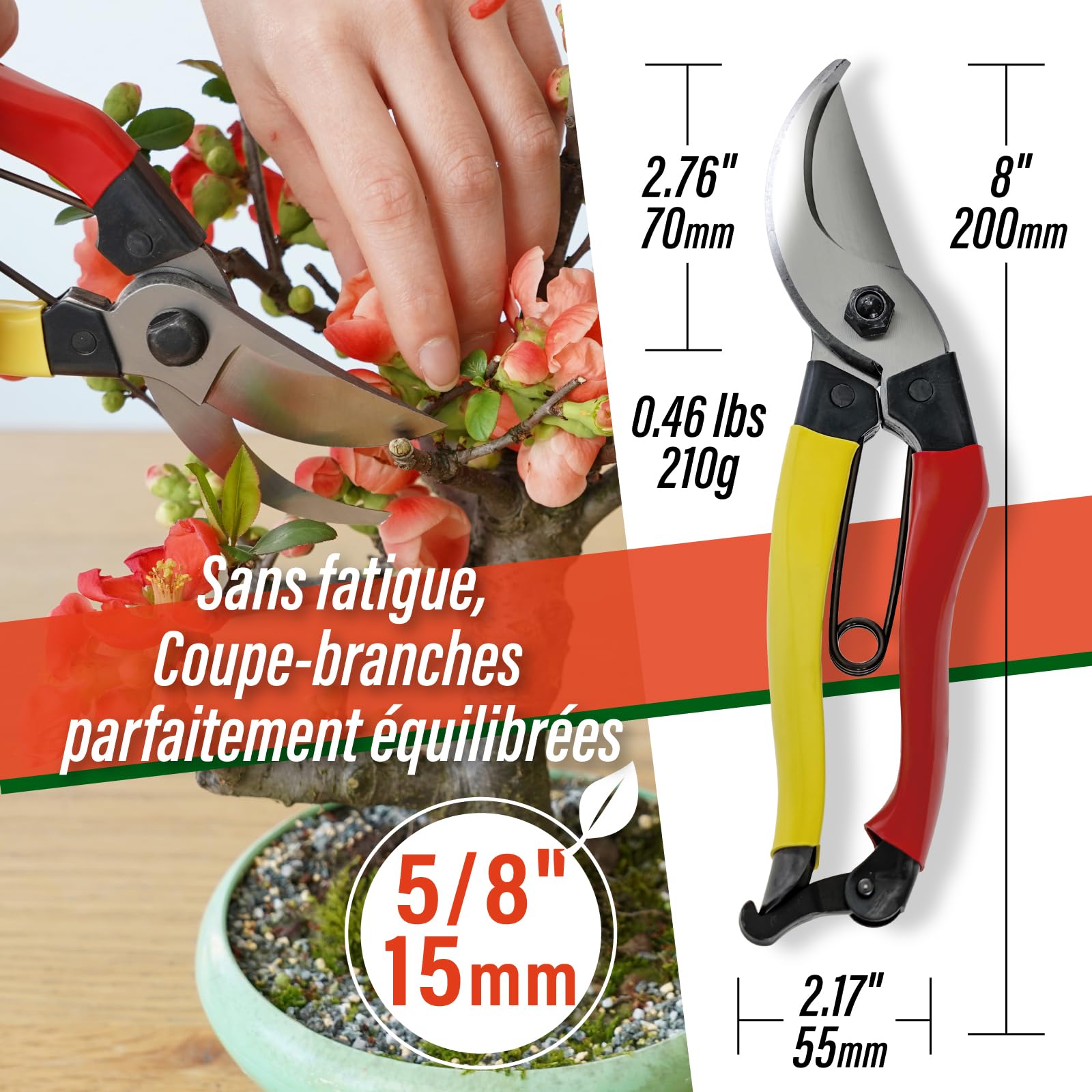 SUIZAN Sécateur à lame croisée 200mm - Jardin japonais roses fruitiers | Professionnel Fleurs Vivaces Arbustes Vignes Bois vert Coupe nette Récolte Taille Léger Rosier Outils jardinage japonaises
