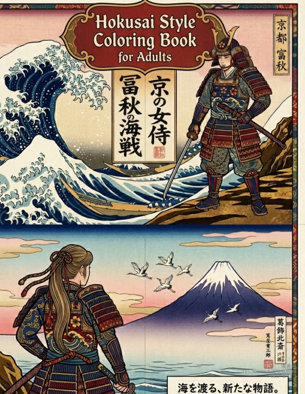 Hokusai Style Coloring Book for Adults: Japanese Art Designs Featuring Waves, Samurai, Dragons and Nature: Relaxing and Stress Relief Coloring Pages Inspired by Traditional Japanese Art