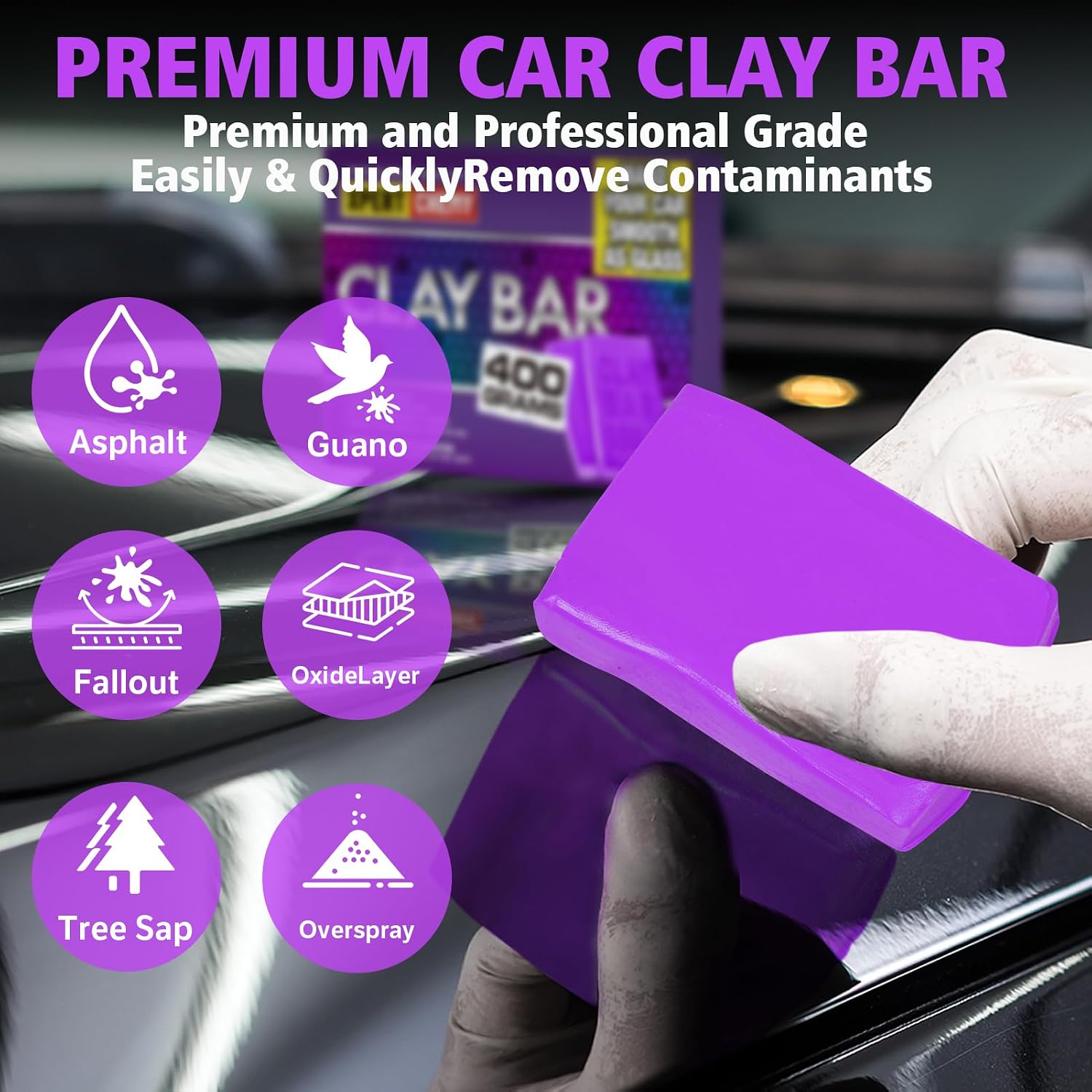 XPERTCHEMY Car Clay Bar 4 Pack 400g(4x100g), Auto Detailing Premium Grade No Scratch Magic Clay Bars Cleaner Kit with Washing and Adsorption Capacity for Car Auto SUV, RV, Truck, Purple image 4