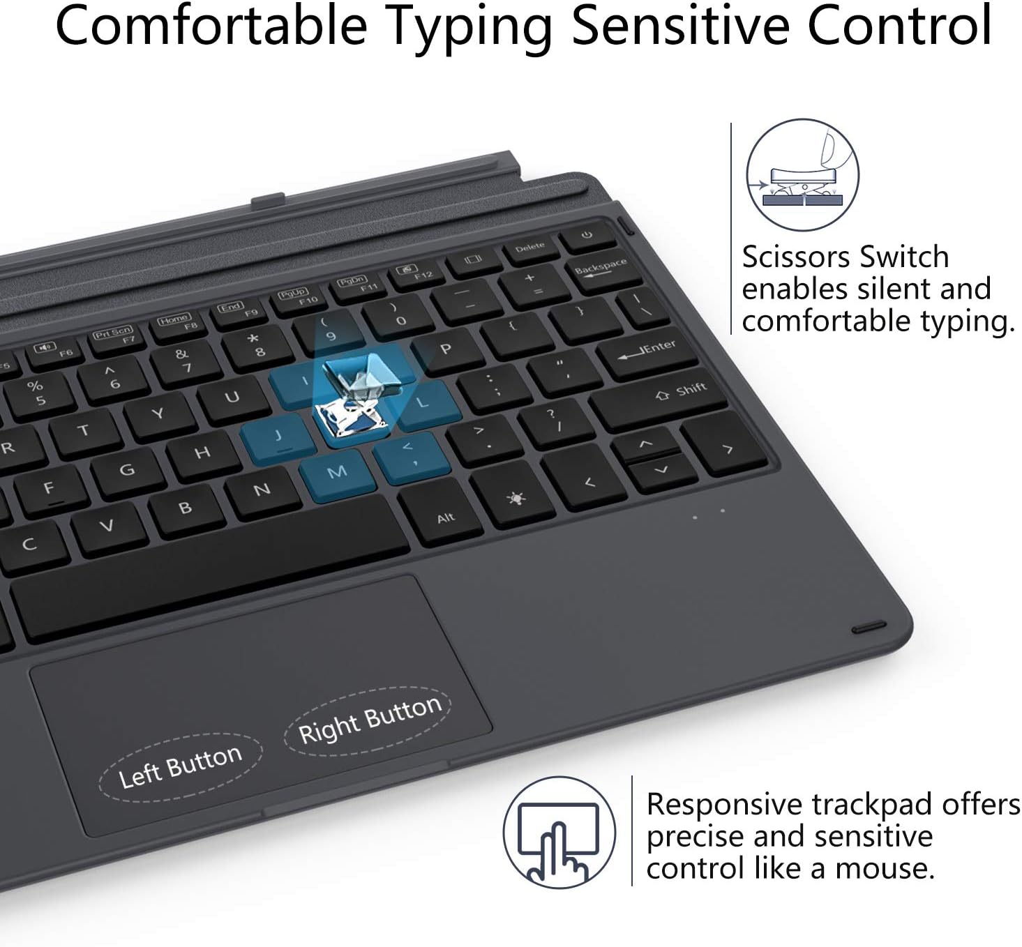 MoKo Type Cover Fit Microsoft Surface Go 4 (2023)/ Go 3 (2021)/ Go 2 2020 / Go 2018, Slim Wireless Bluetooth Keyboard with Trackpad, 7-Color LED Backlit, Built-in Rechargeable Battery - Black