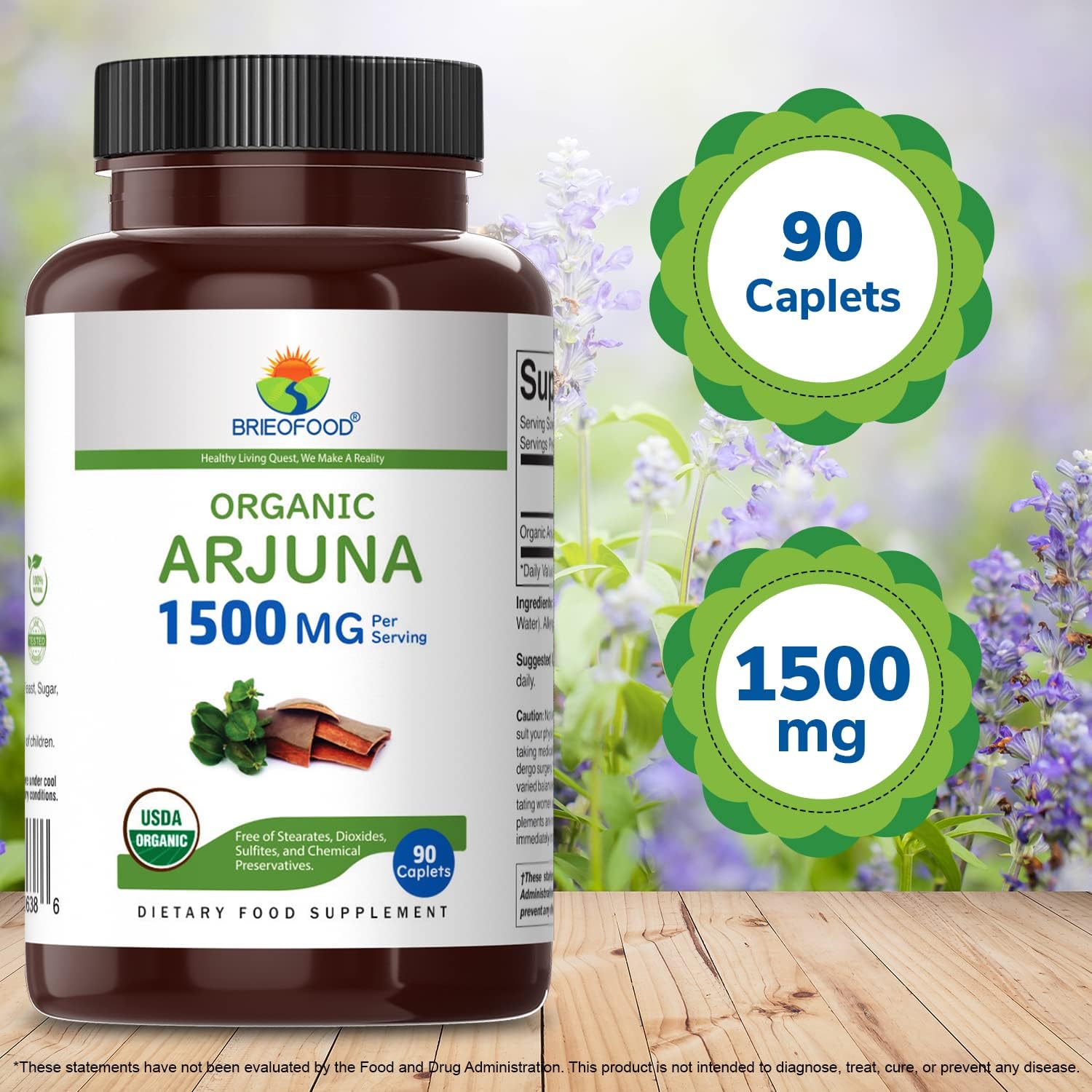 Brieofood Organic Arjuna 1500mg, 45 Servings, Vegetarian, Gluten Free, 90 Vegetarian Tablet - Image 6