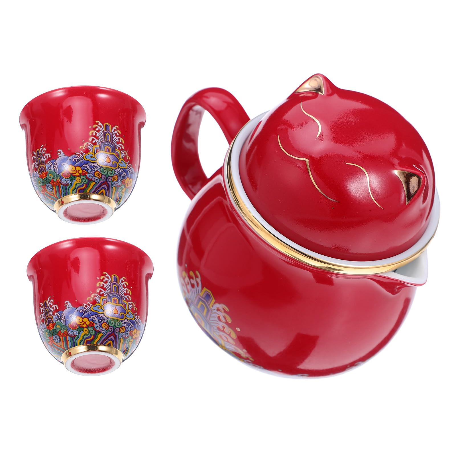 Juego de té de cerámica portátil de gato rojo para tu bienestar