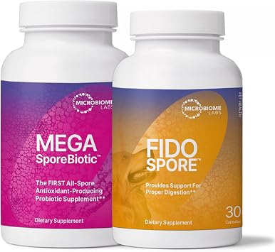 Microbiome Labs حزمة البروبيوتيك للحيوانات الأليفة والبشرية - MegaSporeBiotic + البروبيوتيك القائم على بوغ FidoSpore للبالغين من البشر وكلابهم وقططهم