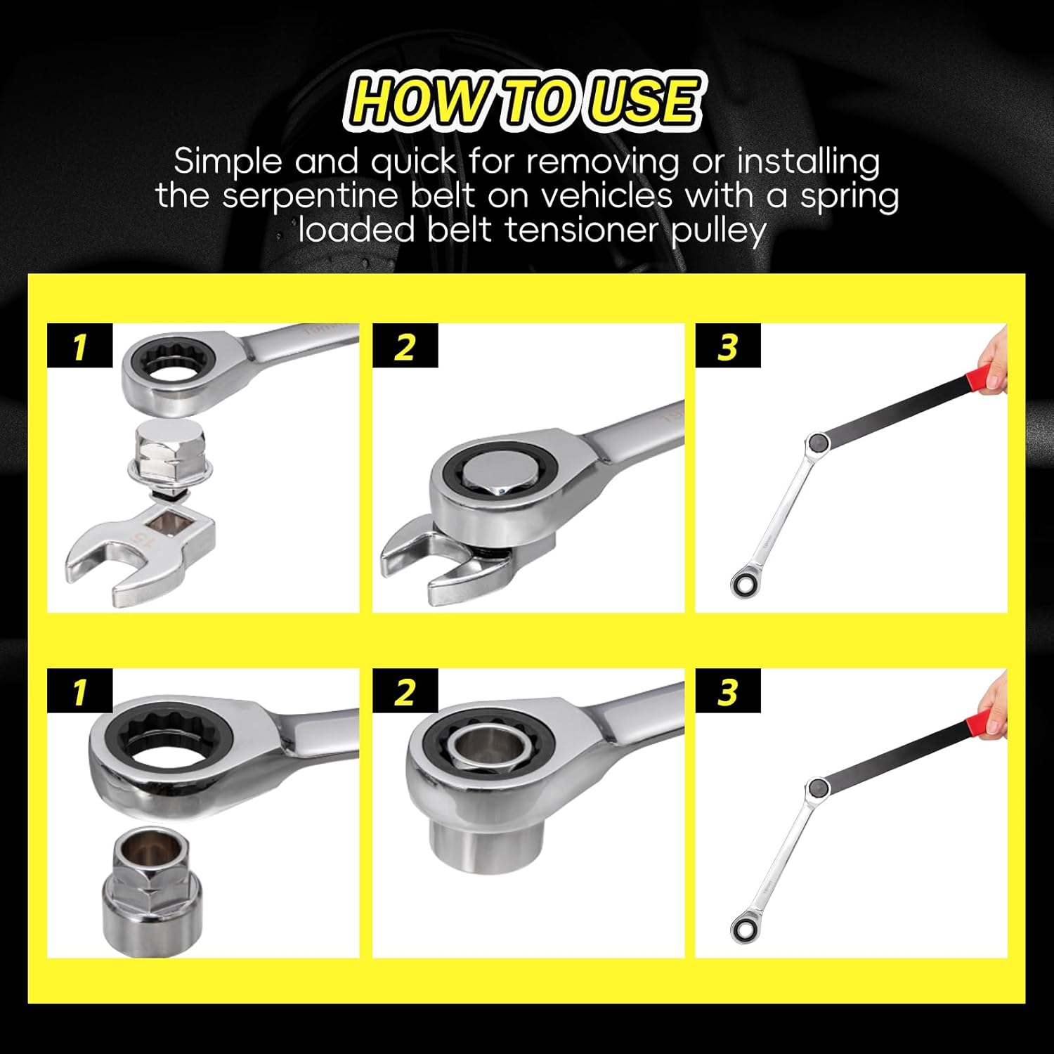 15 Pcs Serpentine Belt Tool Set, Ratcheting Serpentine Belt Tensioner Tool Kit, Removal and Installation for Automotive Serpentine Belts