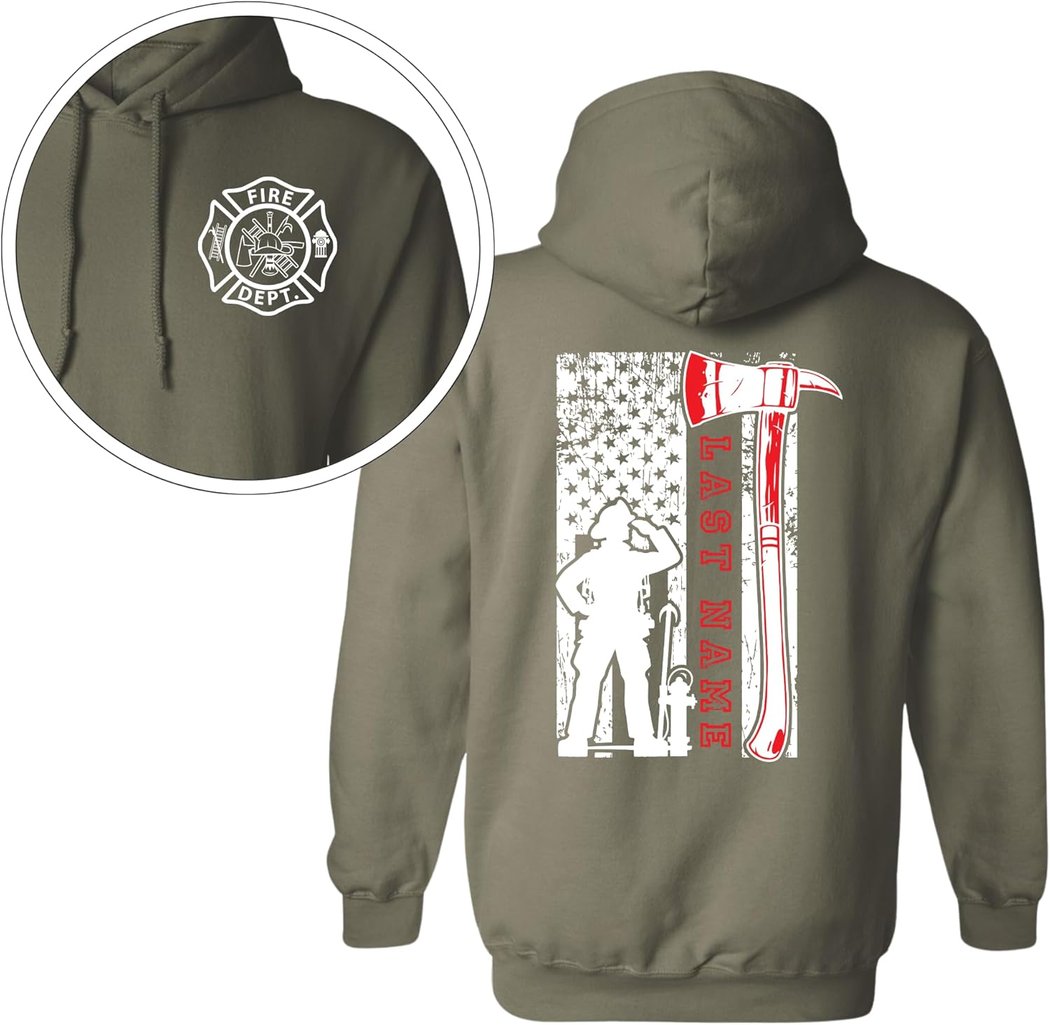 CUSTOM Unisex Last Name Firefighter Sweatshirt & Hoodie – Ultra-Soft, Personalized Firefighter Apparel with Thin Red Line Flag – Perfect Fireman Gift Merch - Image 3