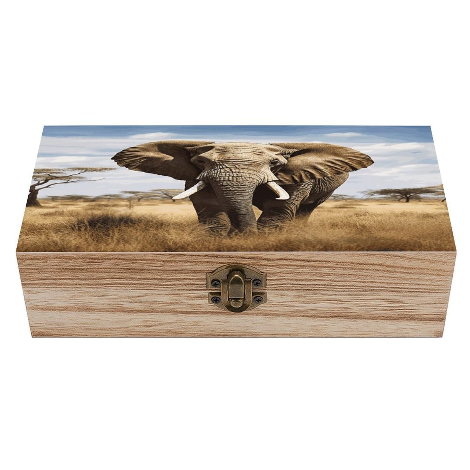 FekiLoot Elephant Wooden Box with Hinged Lid Vintage Storage Box Beautifully Wood Keepsake Boxes Jewellery Organiser & Trinket Holder Unique Gift Ideas for Men & Women
