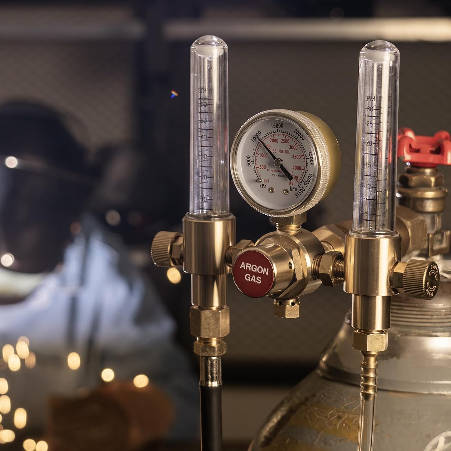 YESWELDER Dual Output Argon Regulator Flow Meter Mig Tig, 0-4500PSI, CGA580 Inlet Connection