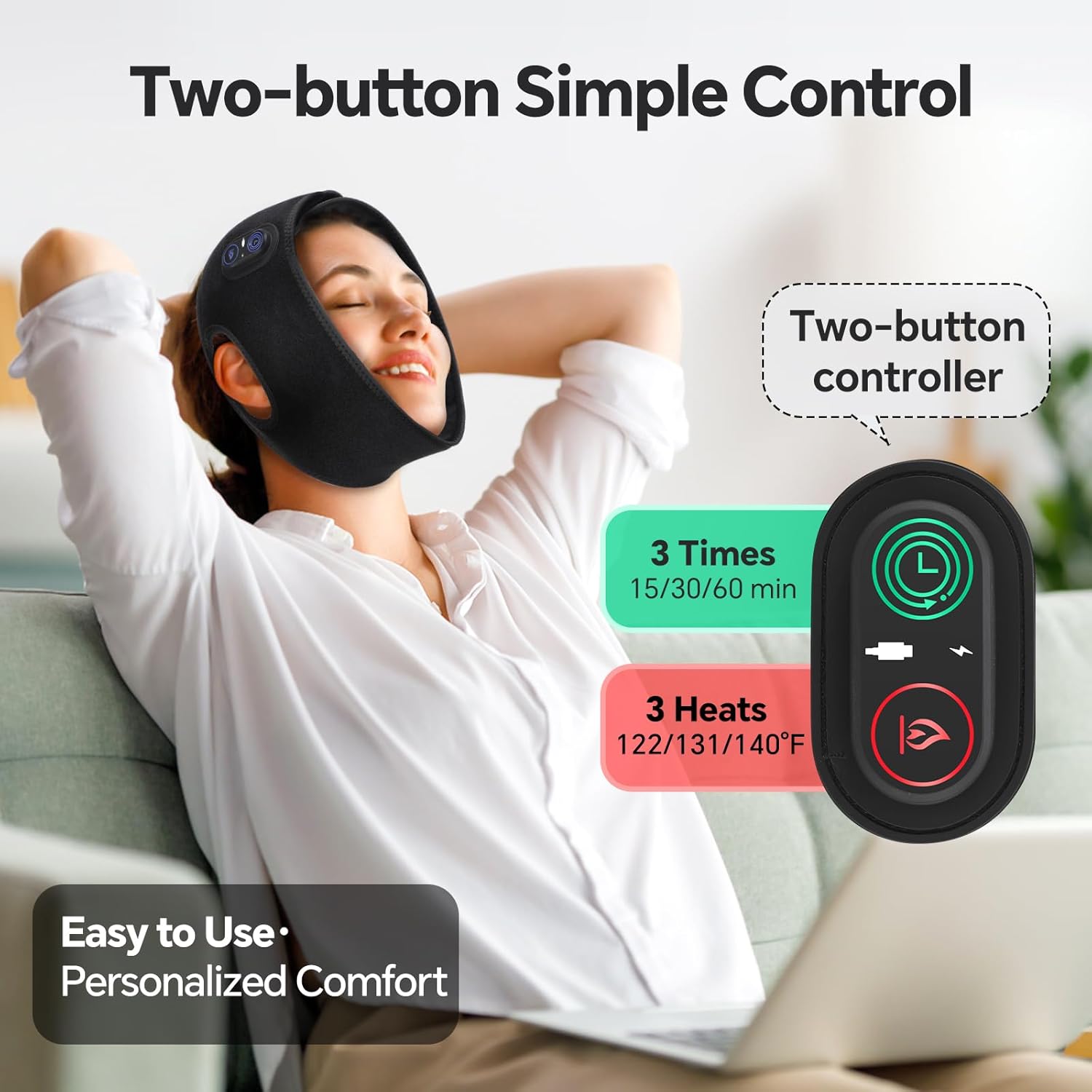 Cordless TMJ Heating Pad, Jaw Heating Pad, Tmj Relief Products Jaw, Face Heating Pad with Ear-Friendly Openings, Enlarged Heating Coverage, 3 Heat Modes & 3 Timer Options