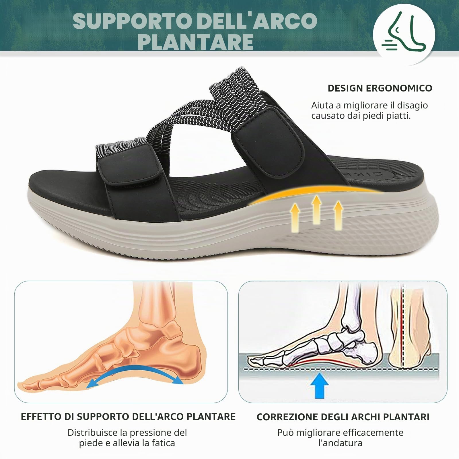 Sandali Sportivi Donna Estivi Supporto Ortopedico, Nero 38 | Antiscivolo, Camminata, Pantofola Confortevole, Aperta Scarpe