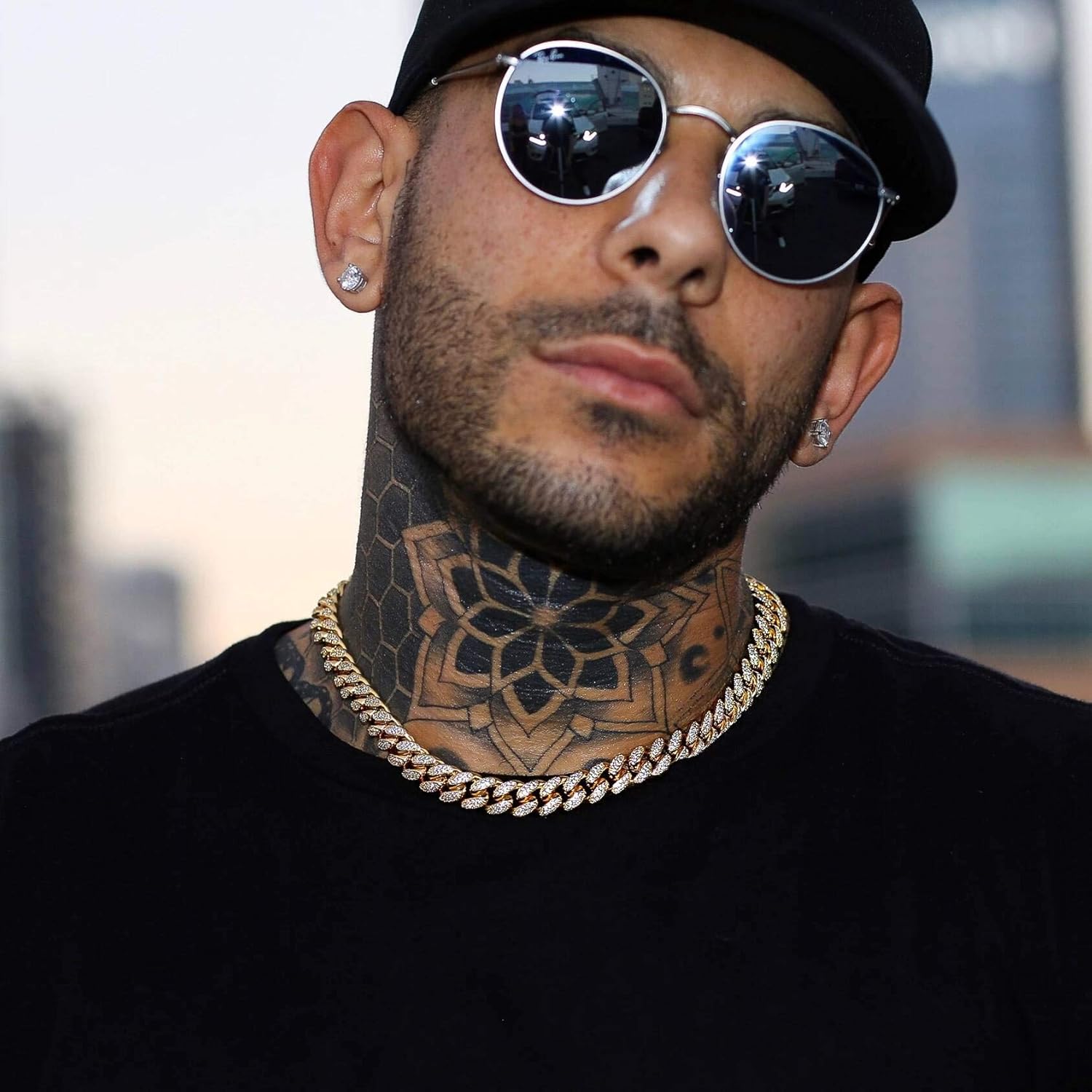 Miniatura 4 de Collar de cadena o pulsera de eslabones cubanos TRIPOD JEWELRY, de oro de 18 quilates chapado en oro rosa de 0.472in y 0.394in de oro blanco de 18