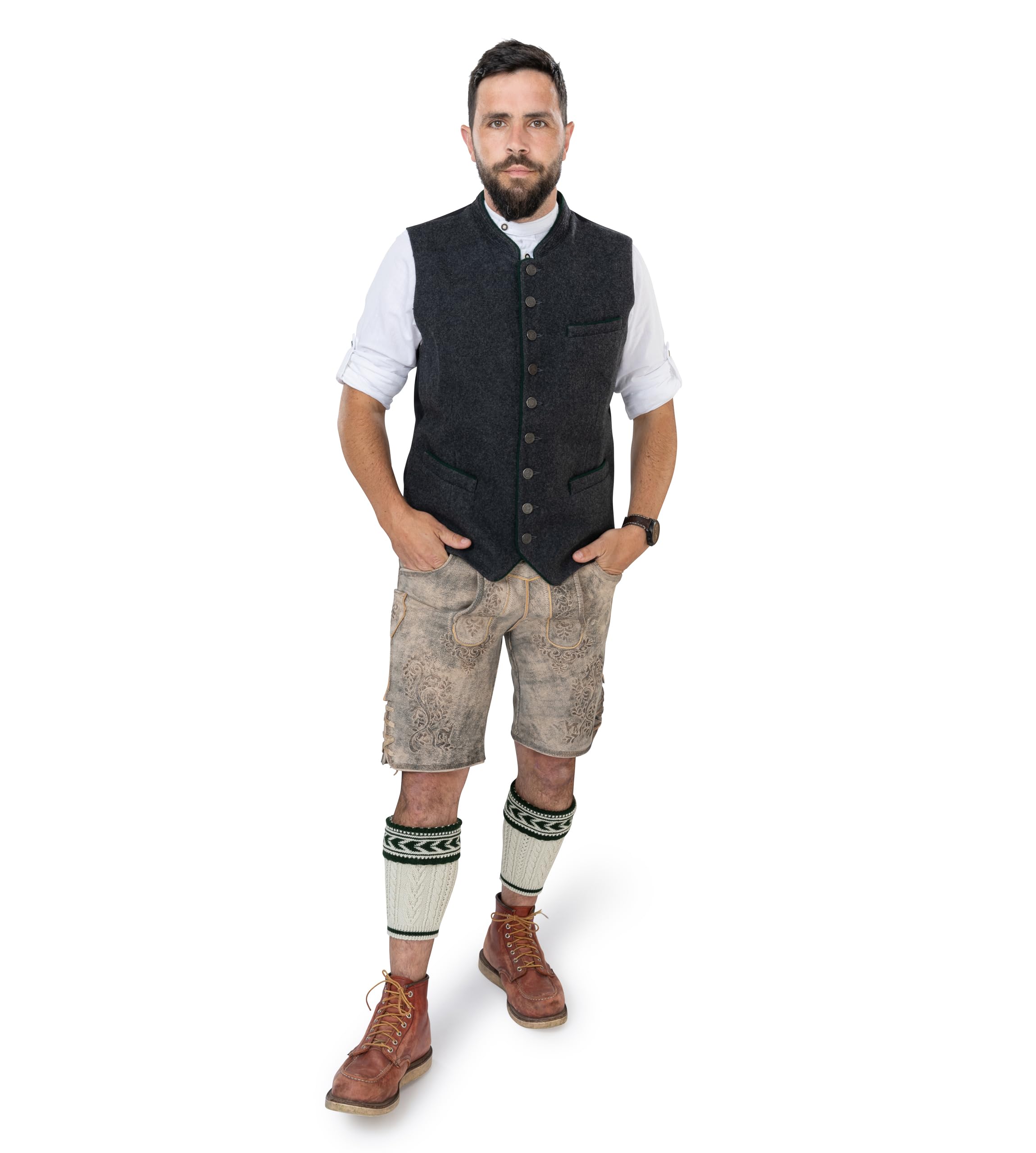 Gilet da uomo in lana – Gilet Lod, grigio per Oktoberfest | Gilet in lana per pantaloni in pelle – Trachten-Gilet Benedetto