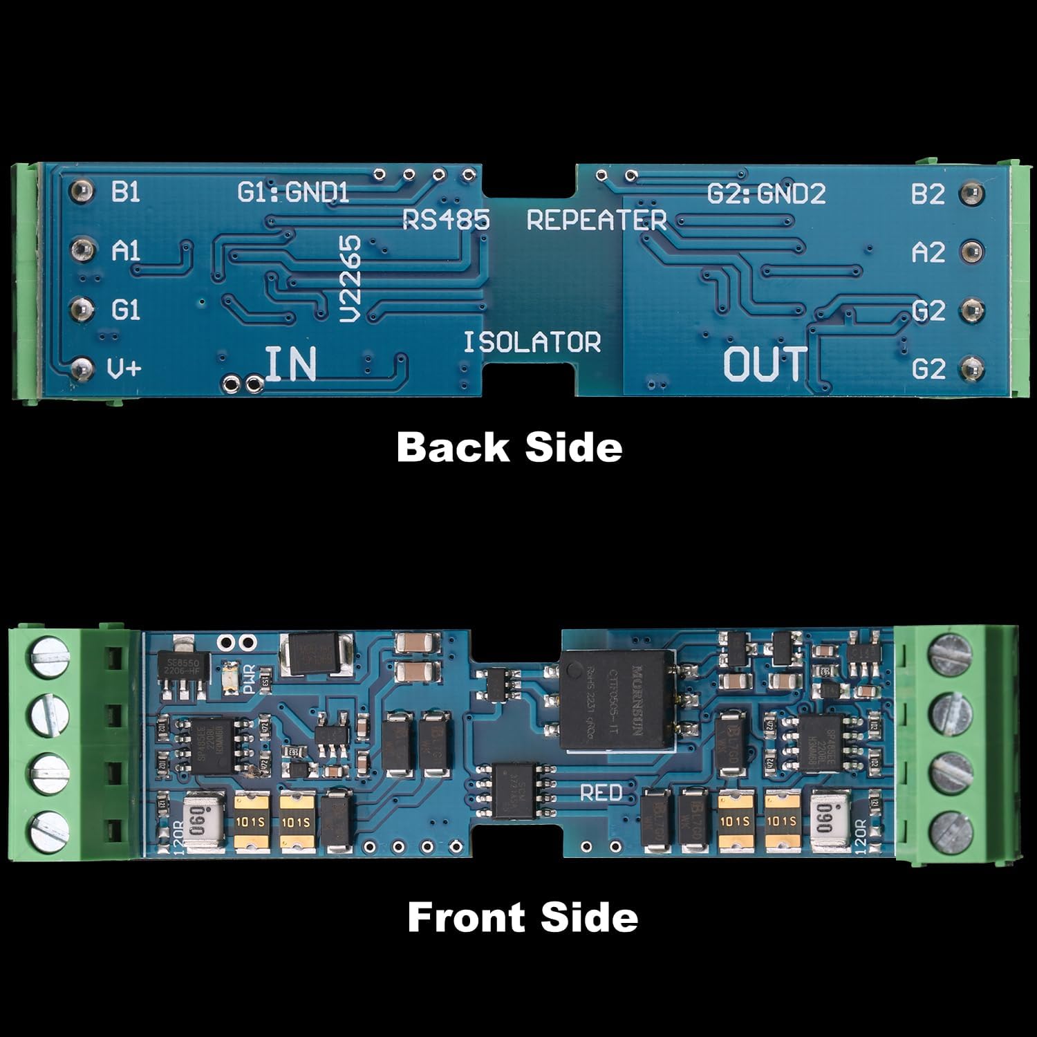Industrial RS485 Repeater Module with Photoelectric Isolation, RS485 Signal Extension Amplifier Hub Distributor, Anti-Interference DIN Rail Serial Communication Converter 150Kbp