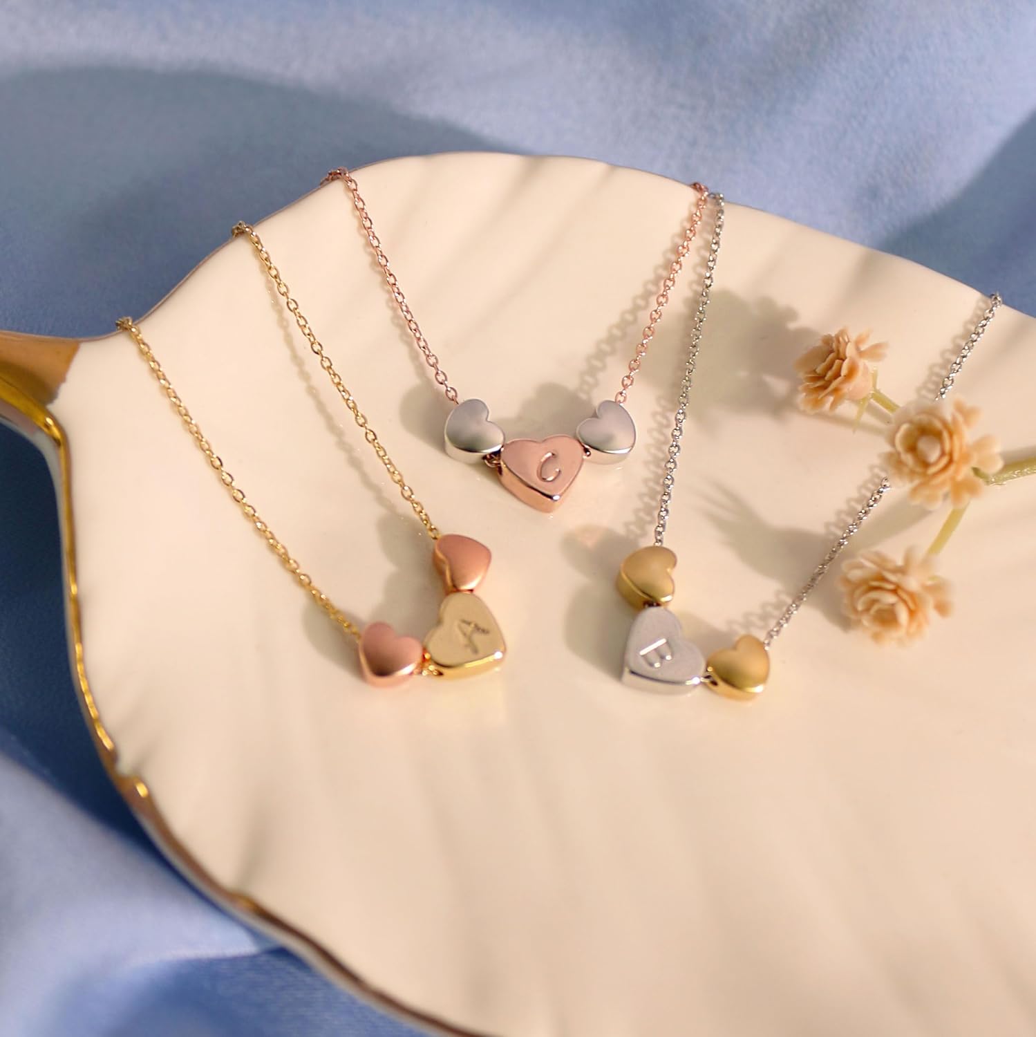 Petite Boutique Triple Hearts Initial Anklet16K Plated Gold Rose Gold Silver Personalized gift