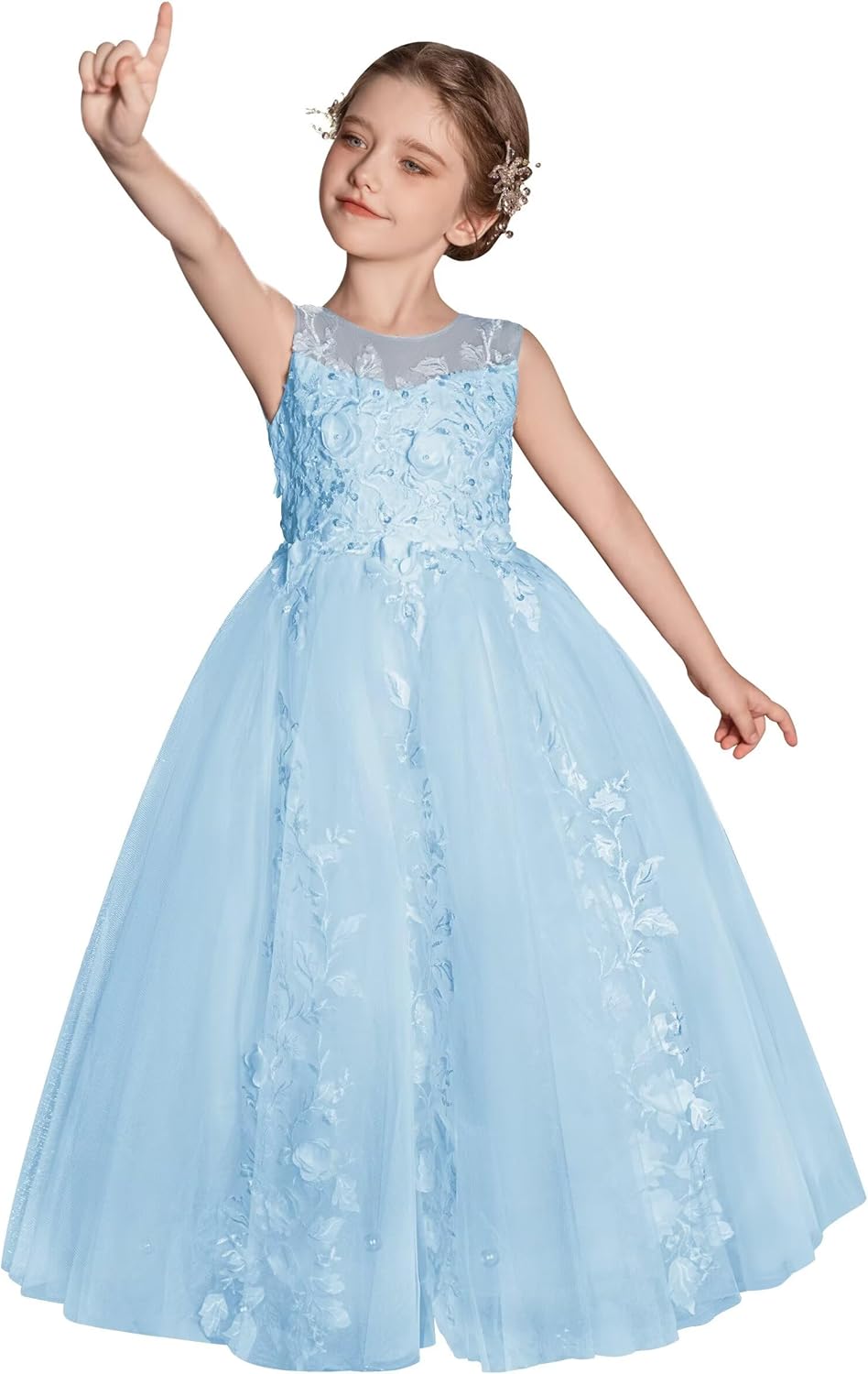 First Communion Dresses for Girls Tulle Flower Girl Dress 3D Floral Appliques Ball Gowns for Wedding Birthday