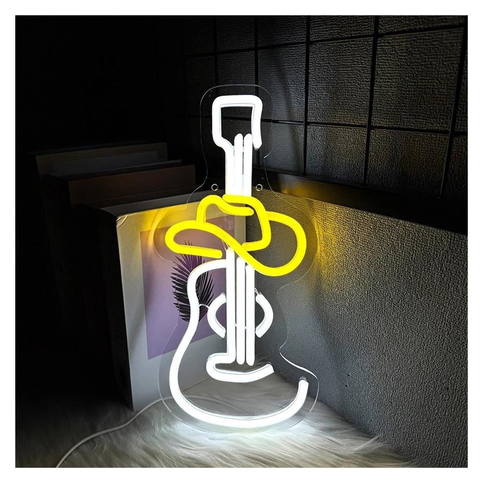 LEMST Signs Lamp Guitar Neon Sign Cowboy Hat Music Light Dimmable USB Powered for Music Studio Band Bar Bedroom Art Decor 17cmx35cm