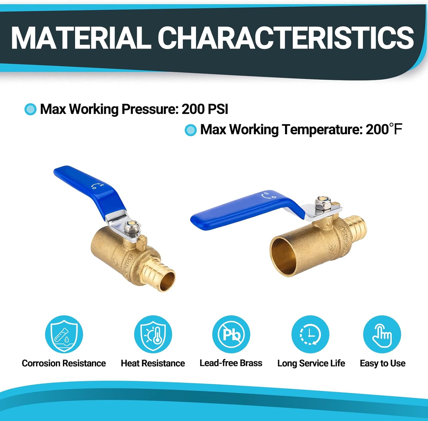 (Pack of 5) Seelink 3/4 Inch PEX x 3/4 Inch Sweat Ball Valve, Brass Shut Off Valve for Pex Pipe Connection, ASTM F1807, Blue