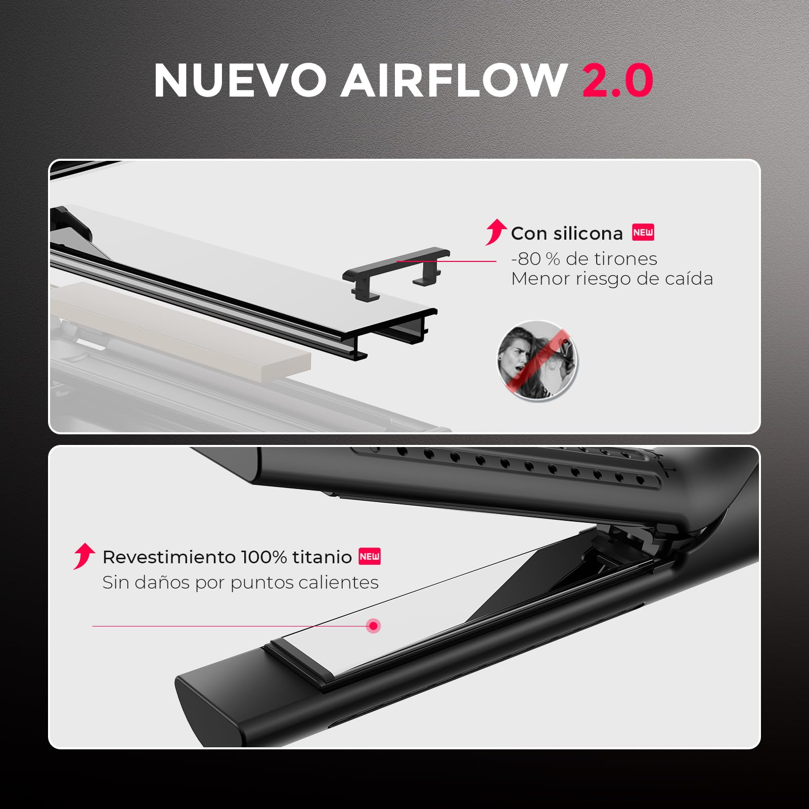 TYMO Airflow Planchas del Pelo - Plancha Alisadora Rizos y Alisado 2 en 1, Alisador y Rizador Iónico para Alisar Rápido u Ondas Naturales con Aire 360°, 32mm Plancha para Rizos Grandes, Negro