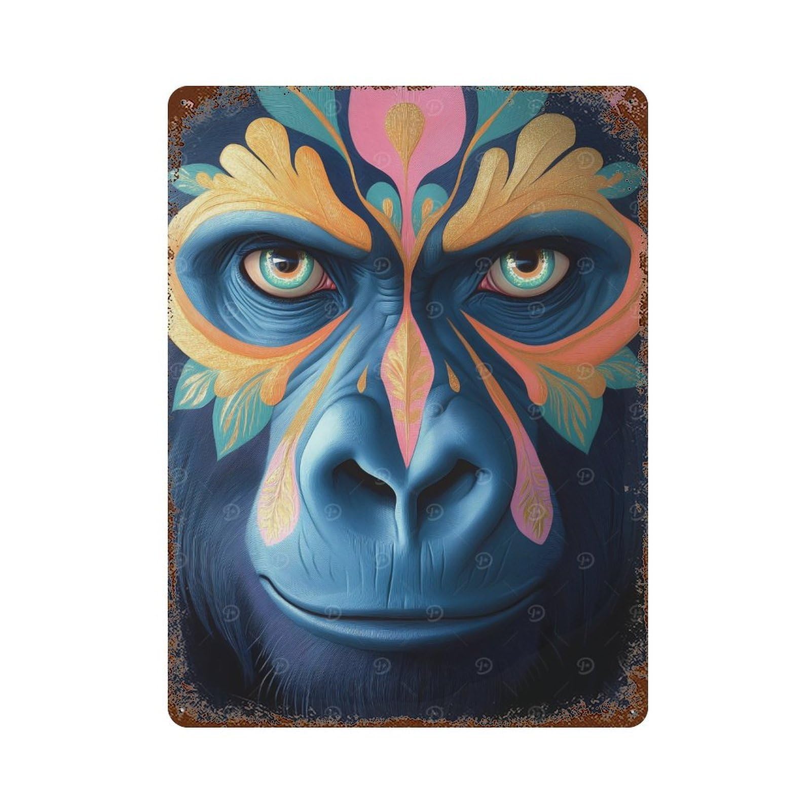 Garage Style Gorilla Portrait with Floral Design Distressed Metal Wall Sign 15.7"x11.8", Farmhouse Wall Decor for Bar And Workshop