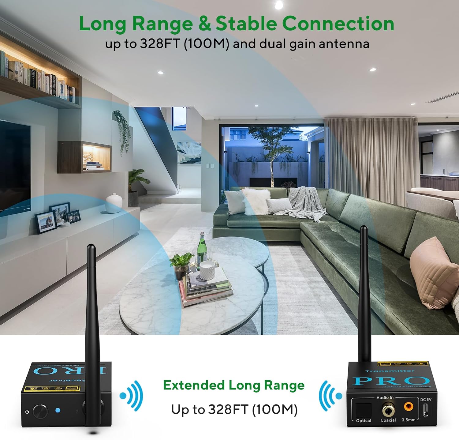 Long range wireless audio transmission illustration