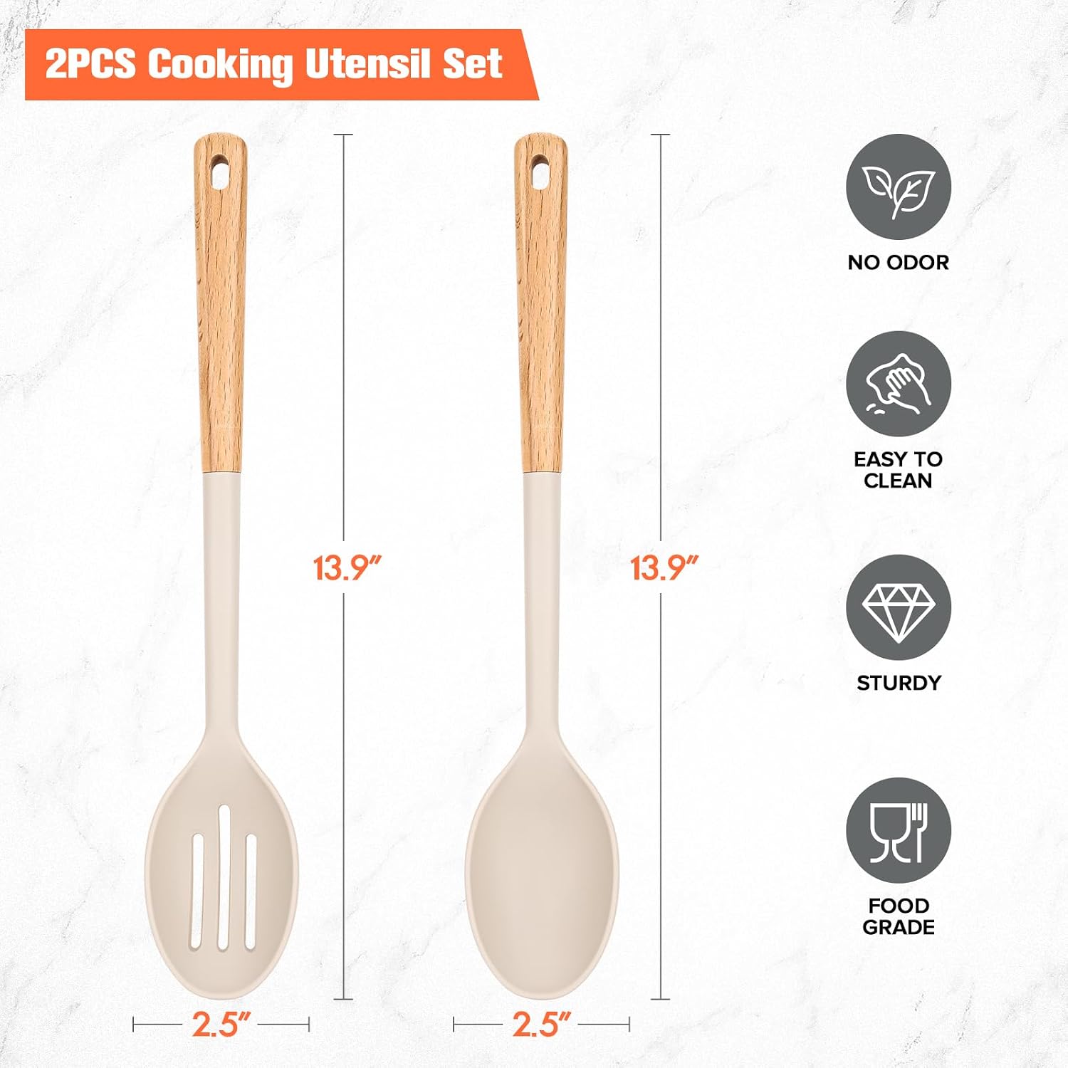 Large Silicone Cooking Spoons, Wooden Handle, Multifunction, 13.9''