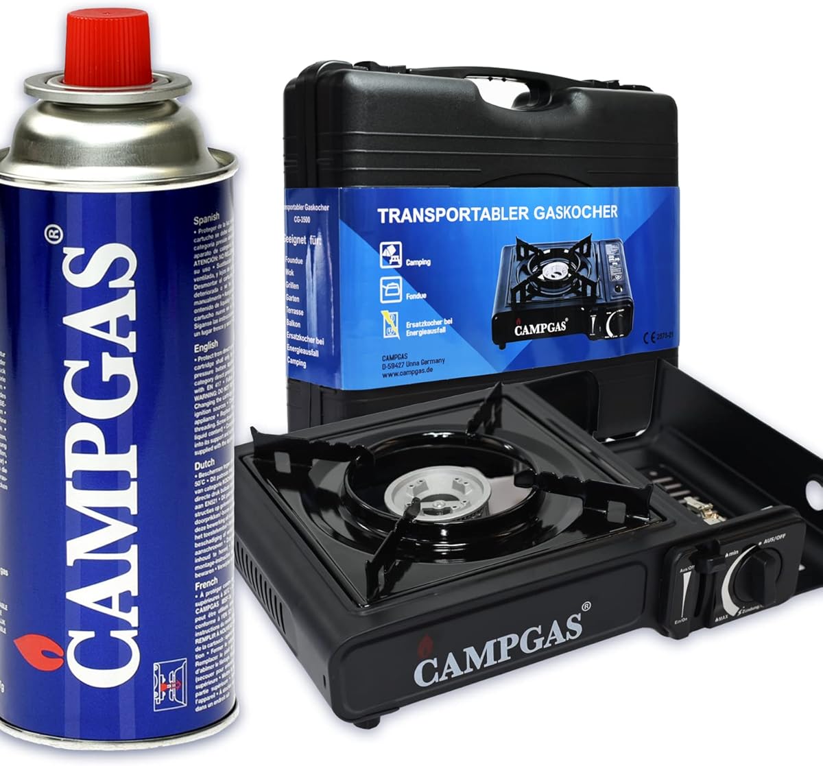 Kochmann Germany CAMPGAS Gaskocher + Koffer + 8 Gaskartuschen Campingkocher 1 flammig Camping Gas Kocher MSF 1a Kartusche