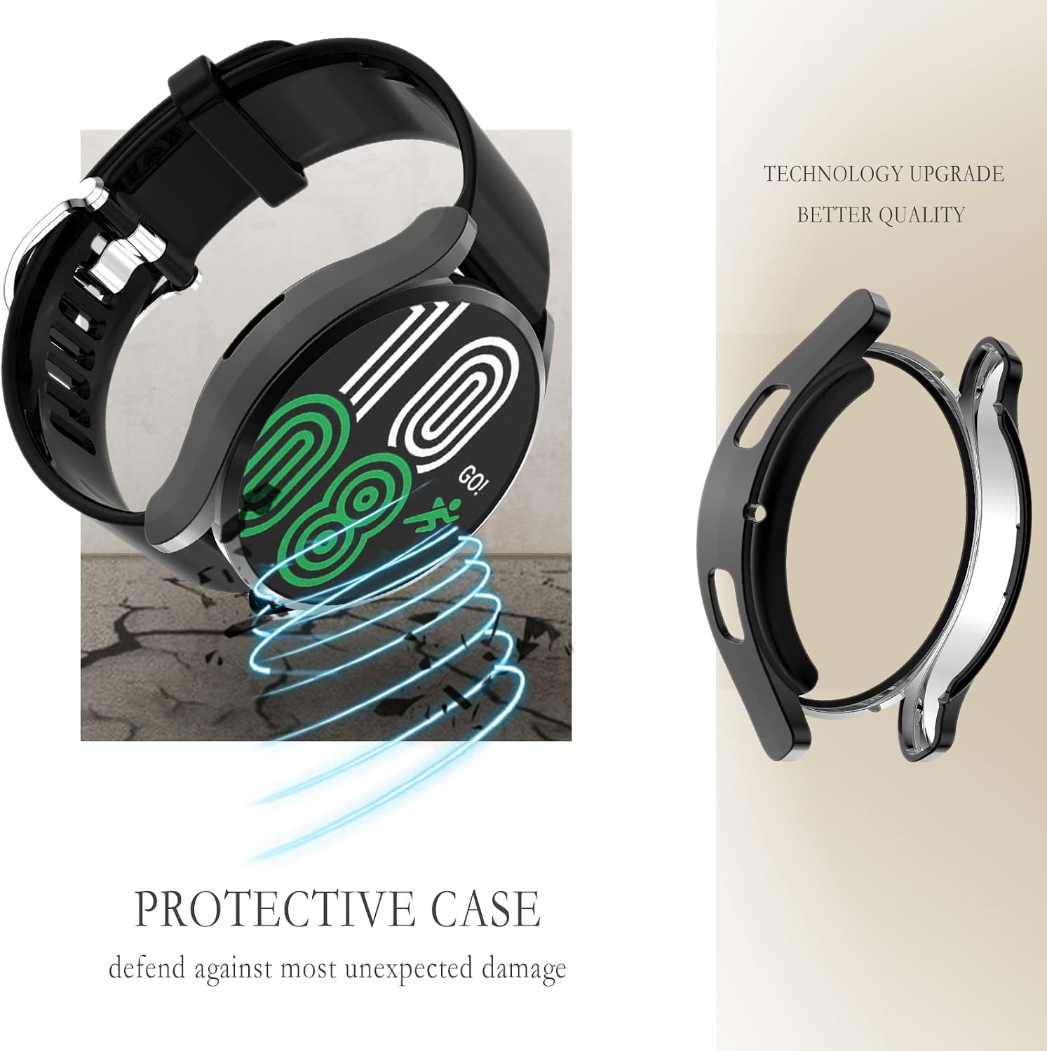 Case Compatible with Samsung Galaxy Watch 4 40mm 44mm Screen Protector Bands Accessories Soft TPU Protective Cover Built-in HD Film (Black, 40mm)