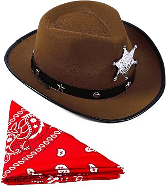 COSLAND Toddler Boys Cowboy Brown Hat with Red Bandana Set, 1-3T