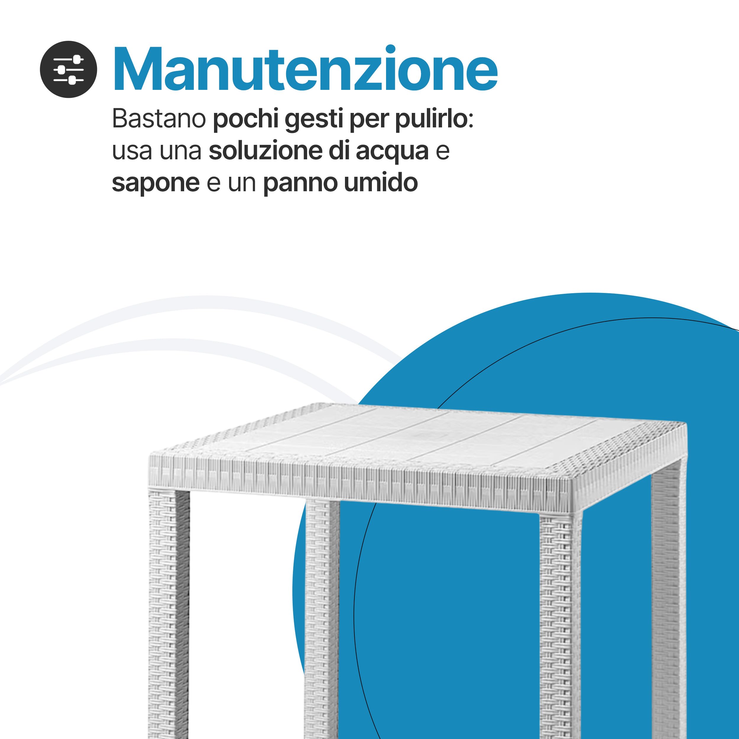 Tomaino - Tavolo da giardino in plastica quadrato 80x80 - Tavolino per esterno 4 posti effetto rattan per casa, bar e ristorante con foro per ombrellone (Bianco)