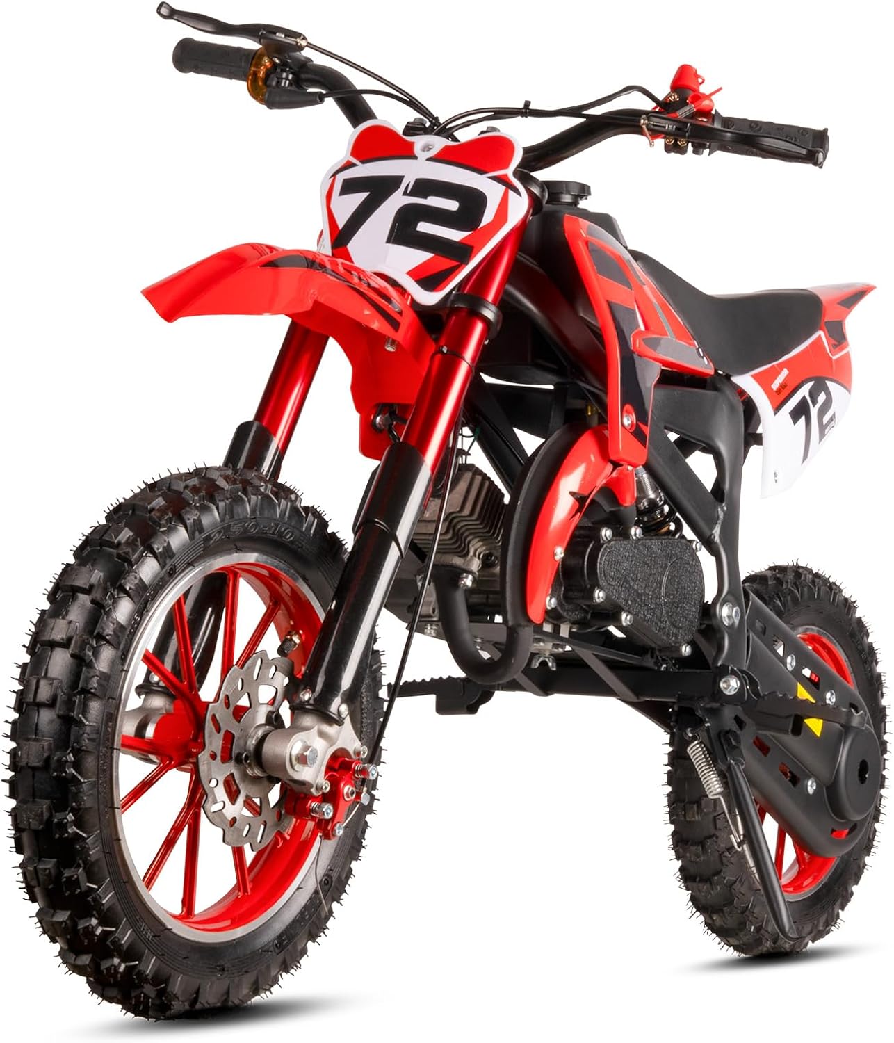 50cc Dirt Bike Kids Gas Powered 49cc 2-Stroke Mini Dirt Bike Pull Start Kids Gas Dirt Bike Steel Frame Disc Brakes 24 MPH, Red