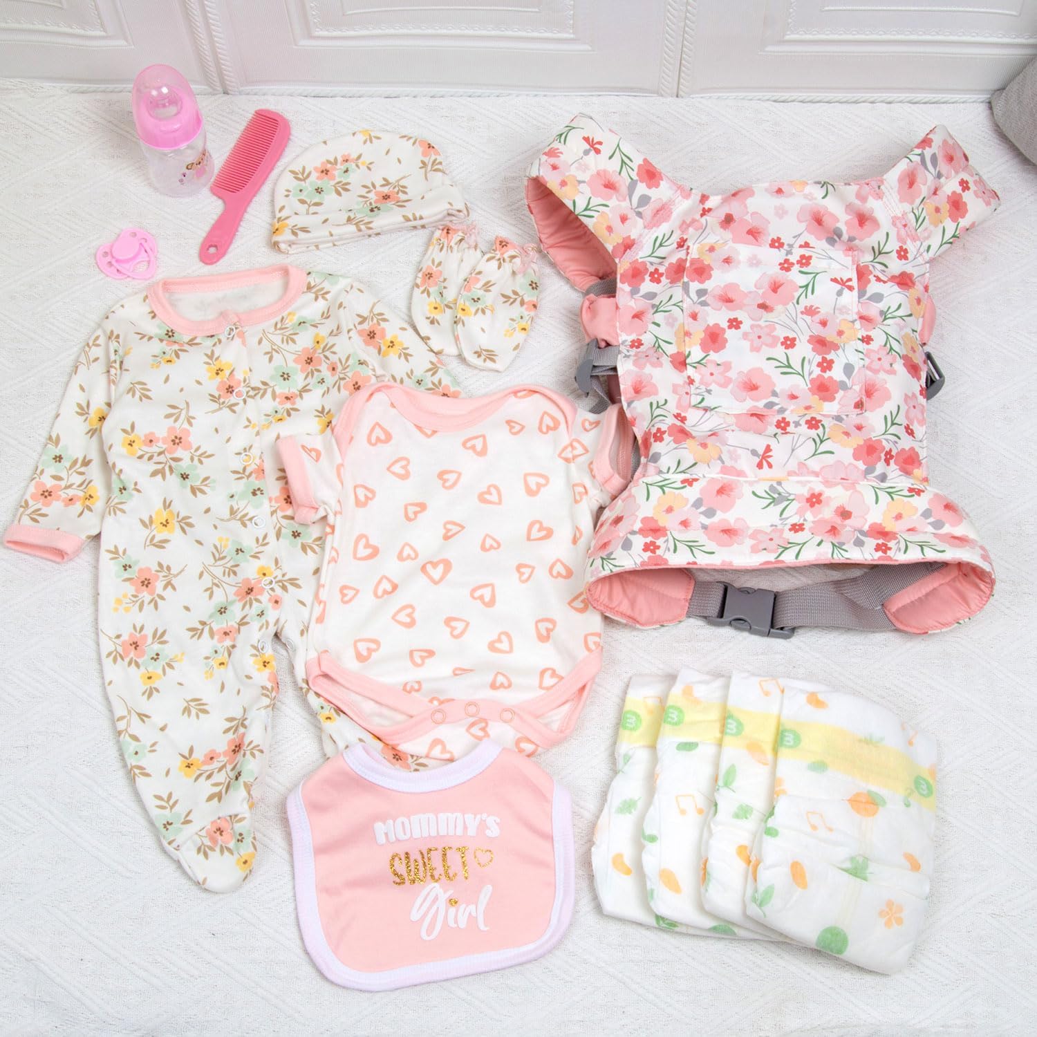 Baby Doll Accessories Set Clothes with Carrier Diapers Reborn Doll Clothing | Fit 17-22 Inch Baby Dolls Girl Soft Cottton Material Newborn Doll Dress-Up Clothes Kids Pretend Game Toy Gift Giving for Girl