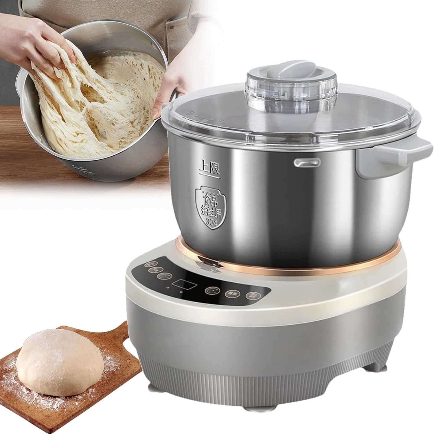 5L/7L Large Capacity Dough Maker with Ferment Function, Stainless Steel Professional Dough Mixer with Microcomputer Timing Face-Up Touch Panel 5L