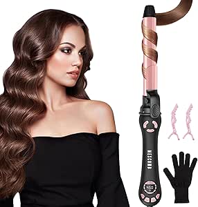 Rotating Curling Iron - 1 Inch Automatic Curling Iron for All Hair Type, Quick & Effortless Auto Curling Wand with Fast Heating Dual Speed LCD Display 250F-450F for Lasting Beach Waves