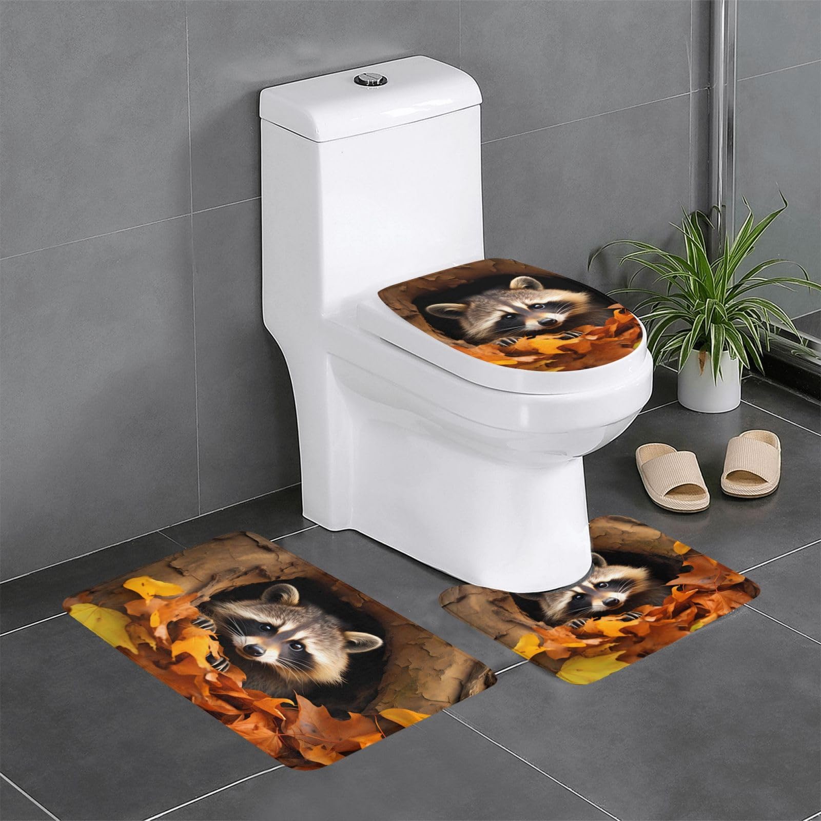 Tapis de salle de bain flanelle absorbante et toilettes antidérapant, lot 3 pièces 61x40 cm