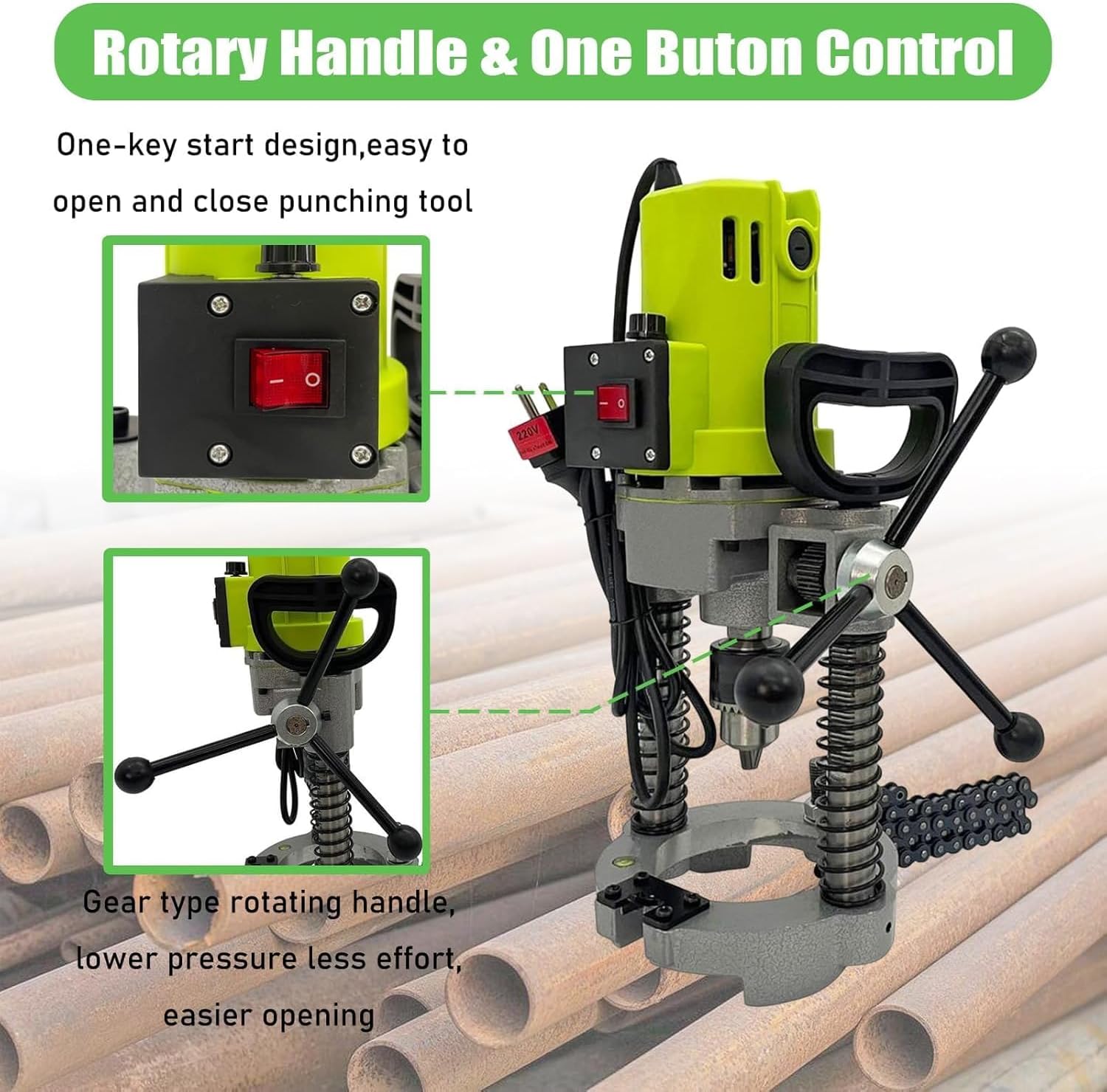 Pipe Punching Machine, Adjustable Speed Electric Punching Machine, Opening Diameter 25-114 Mm, Chain Punching Tool,for Punching Steel, Aluminum and Copper Fire Protection